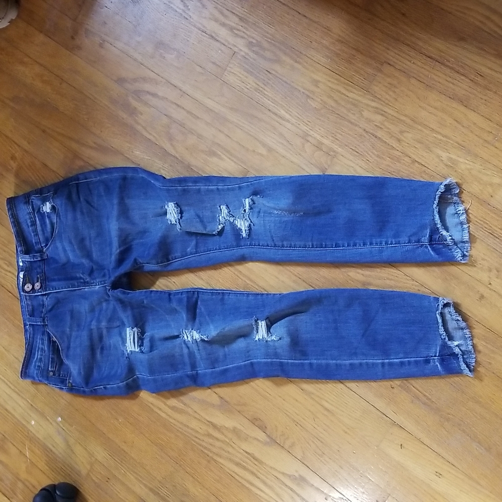 Denim blvd Los Angeles raw hem hi-rise distressed jeans, size 13